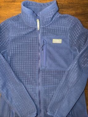 L.L. Bean Women's Navy Blue Grid Full Zip Jacket Zipped Pockets Logo Size M